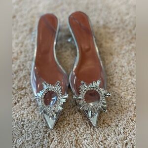 Amina Muaddi Glass Sling Kitten Heel
